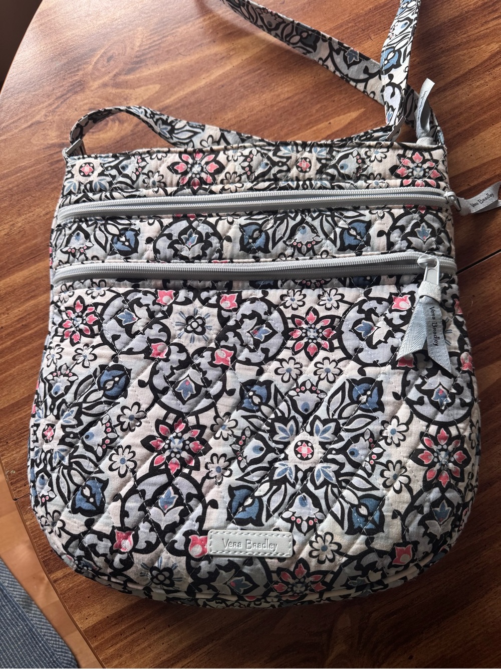 Vera Bradley Quilted Floral Crossbody in Pink, Blue & Black